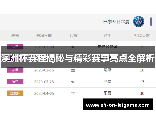 澳洲杯赛程揭秘与精彩赛事亮点全解析 澳洲杯赛程揭秘与精彩赛事亮点全解析